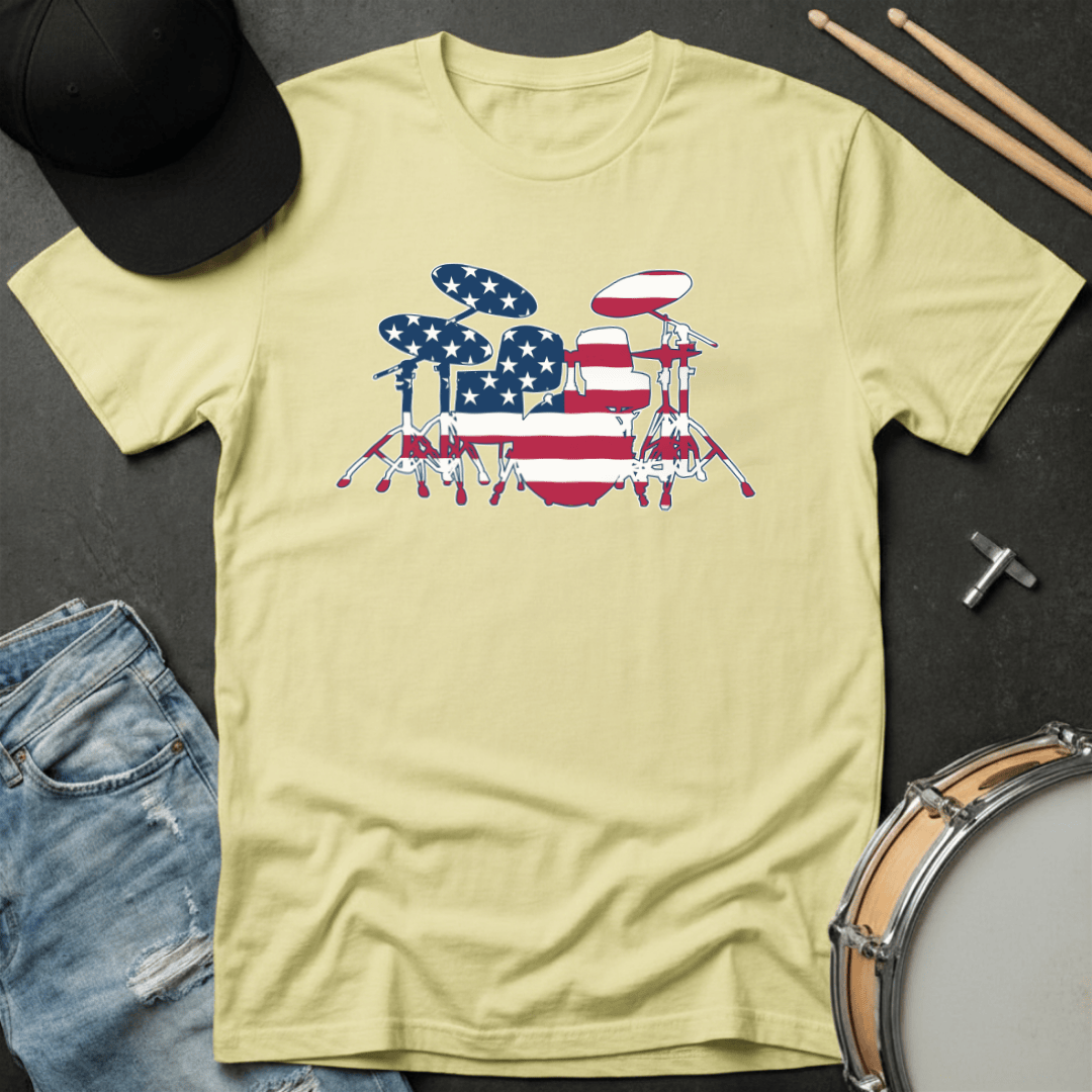 T-Shirt American Flag Drum Set Silhouette T-Shirt