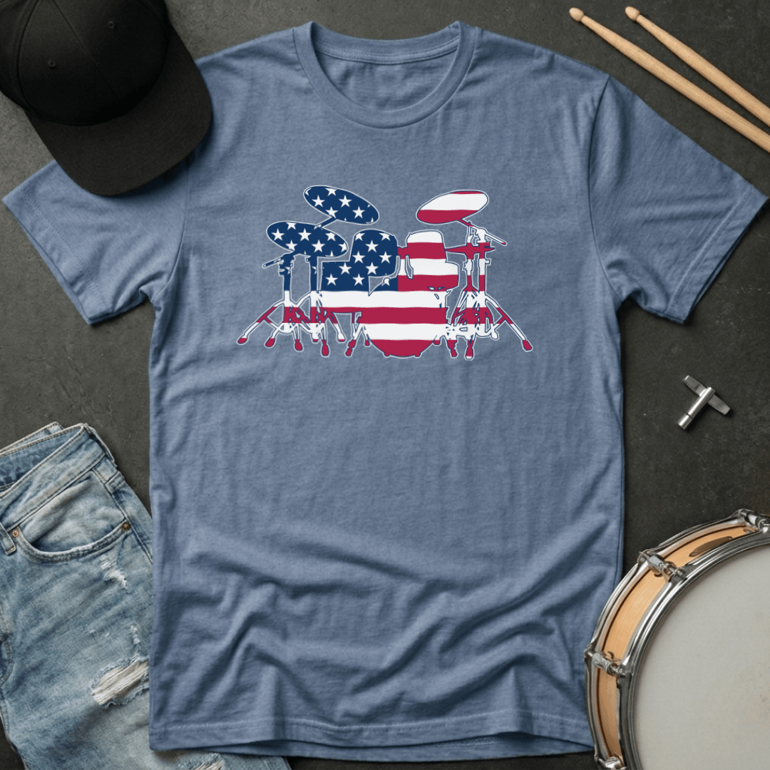 T-Shirt American Flag Drum Set Silhouette T-Shirt