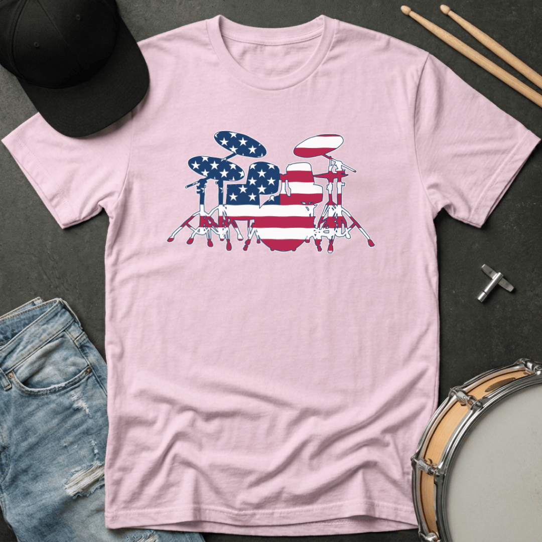 T-Shirt American Flag Drum Set Silhouette T-Shirt