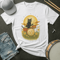 T-Shirt Black Cat Drummer Under the Moon and Stars T-Shirt