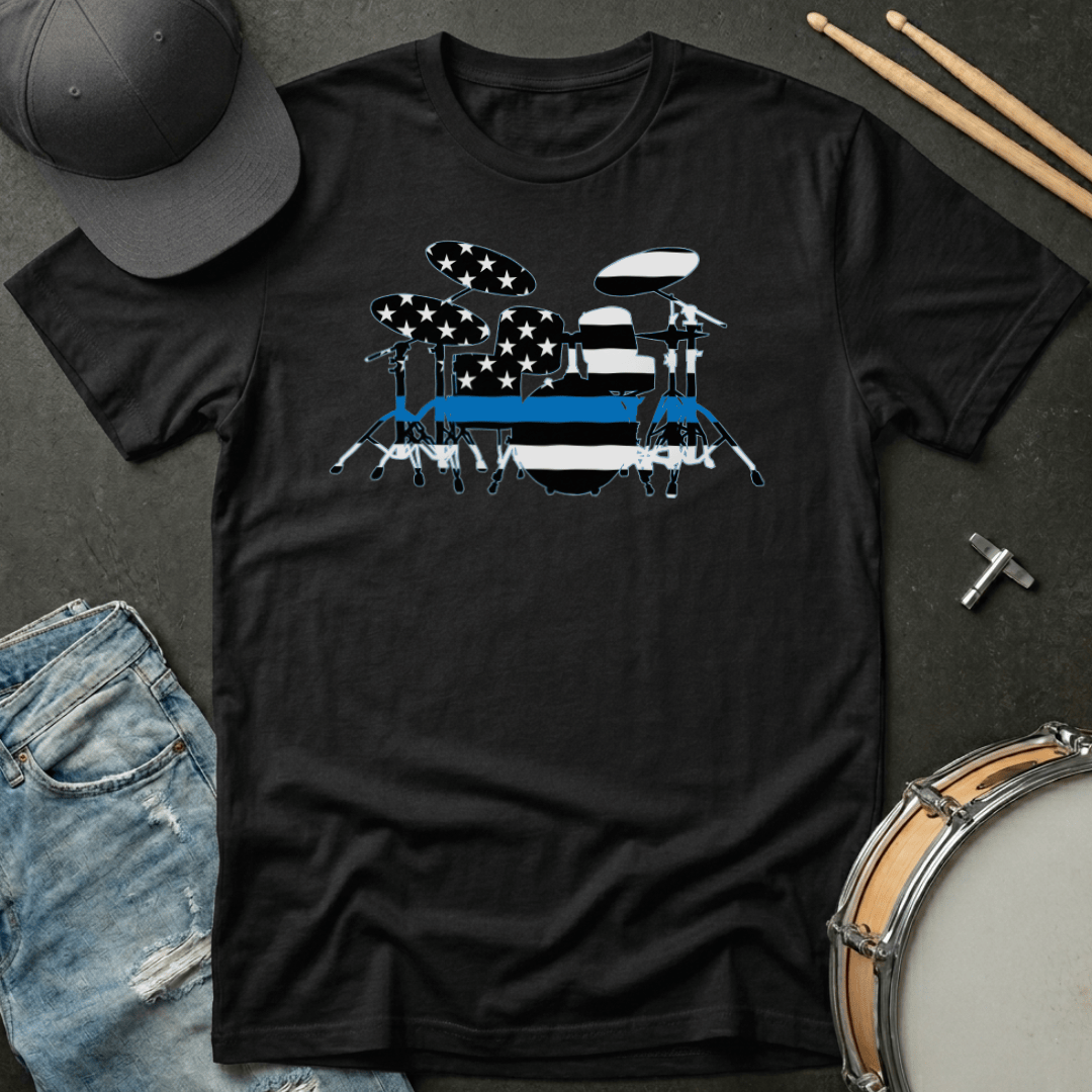 T-Shirt Police Support American Flag Drum Kit Silhouette T-Shirt