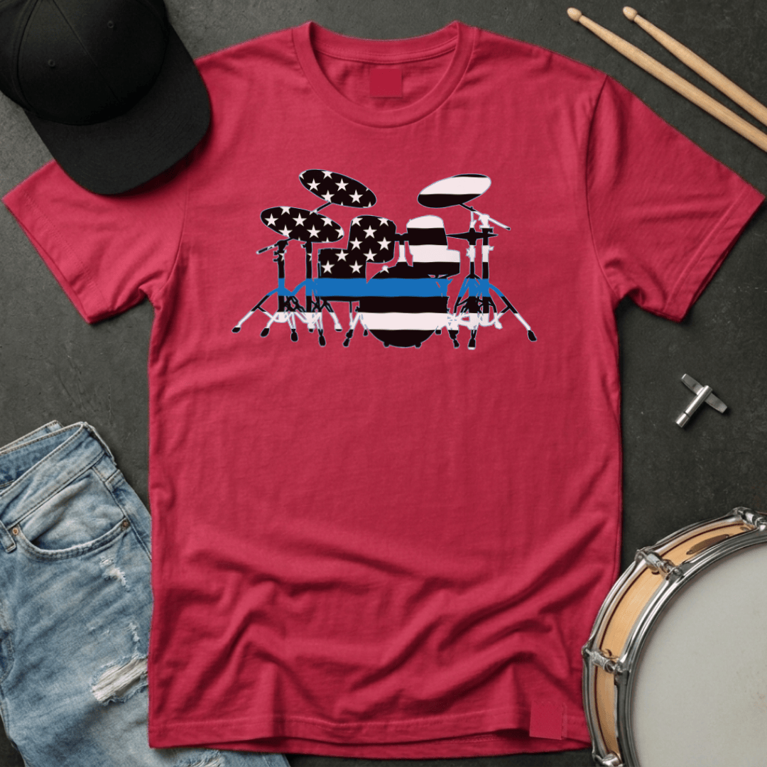 T-Shirt Police Support American Flag Drum Kit Silhouette T-Shirt
