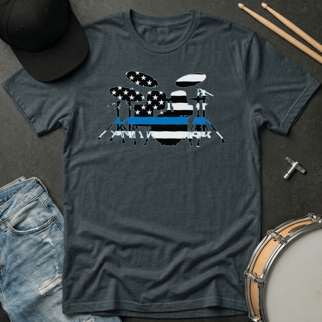 T-Shirt Police Support American Flag Drum Kit Silhouette T-Shirt