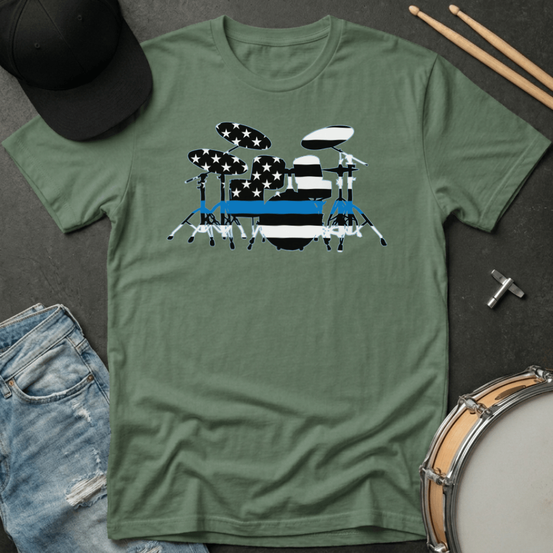 T-Shirt Police Support American Flag Drum Kit Silhouette T-Shirt