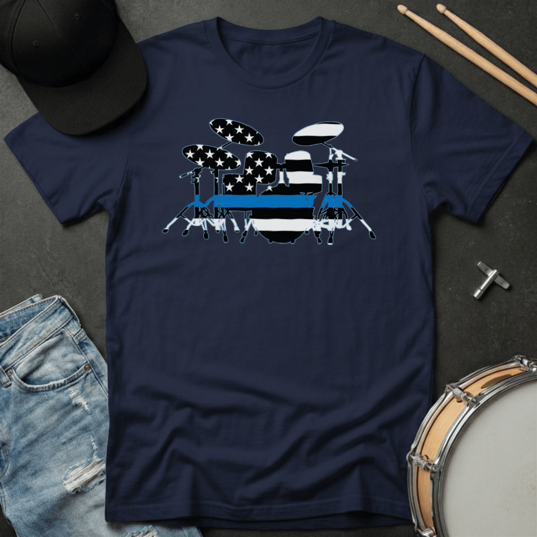 T-Shirt Police Support American Flag Drum Kit Silhouette T-Shirt