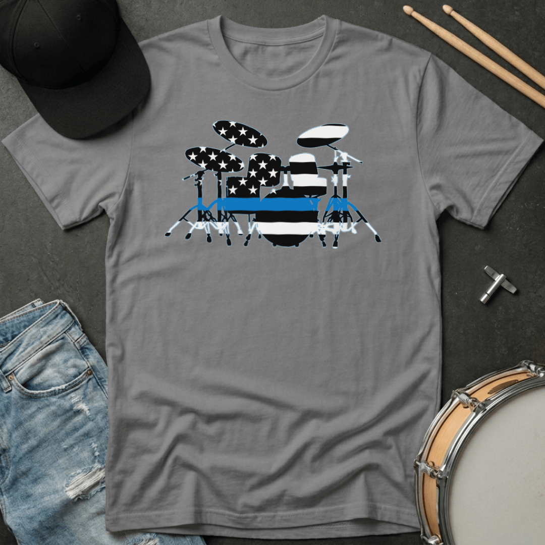 T-Shirt Police Support American Flag Drum Kit Silhouette T-Shirt
