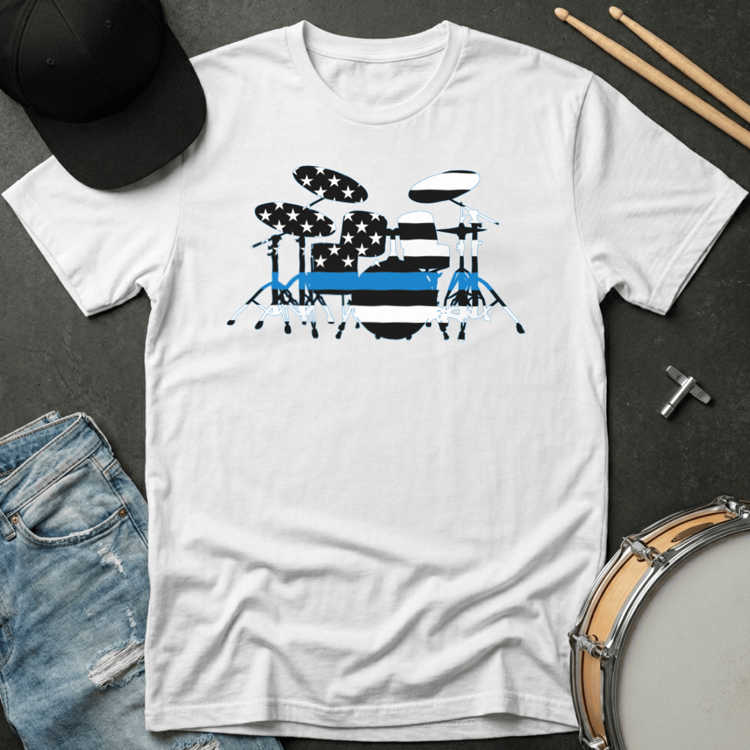 T-Shirt Police Support American Flag Drum Kit Silhouette T-Shirt